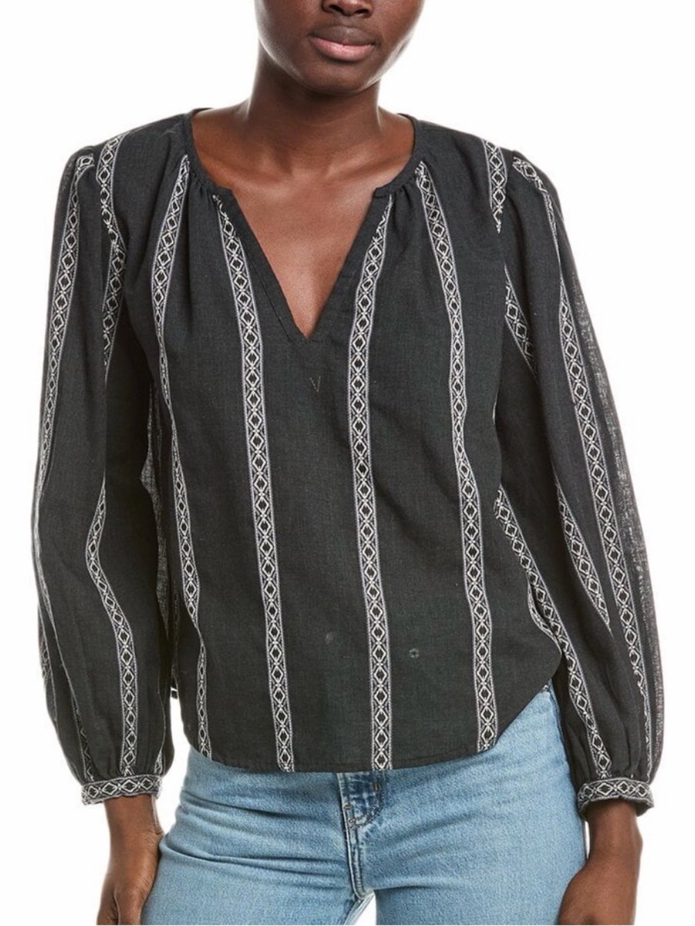 Velvet By Graham & Spencer Raylee Boho Top Stripe Embroidered Women's S